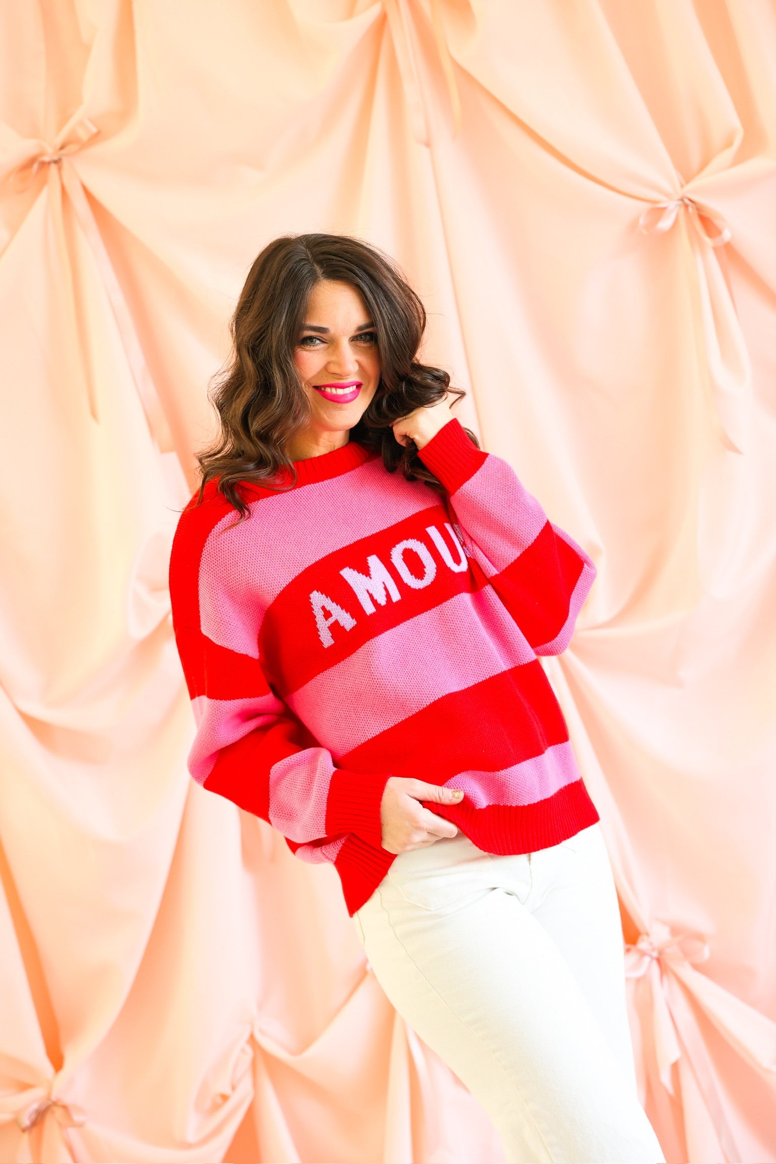 Amour Stripe Sweater - Pink & Red